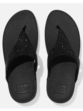 FitFlop Women's Lulu ShimmerLux Toe-Post Black Sandals Women's Size 9